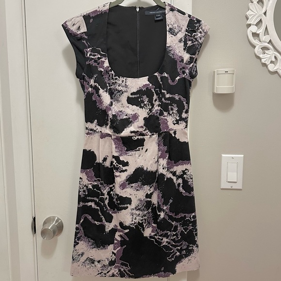 French Connection Electric Thunder Mini Shift Dress 0 Black Wht Purple Abstract - Picture 1 of 6